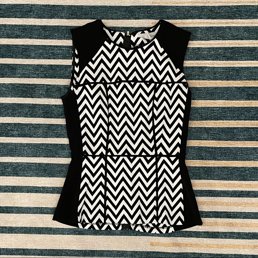 Black White Print Peplum Blouse *Buy 2, Get 1 Free